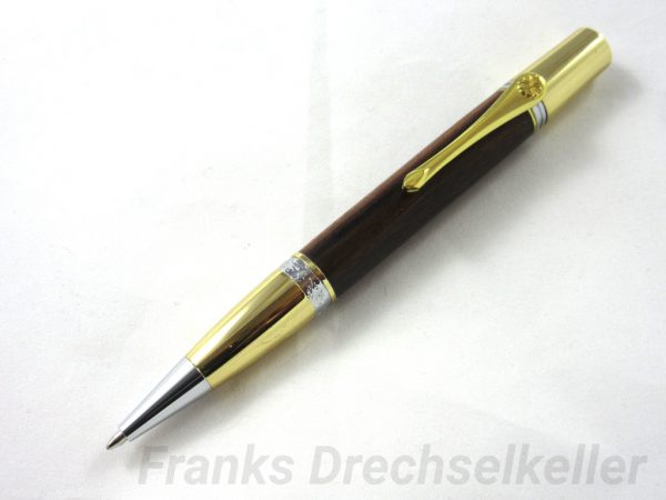 Drehkugelschreiber Modell "Geffert", Farbe Gold / Chrom, Holz Makkassar-Ebenholz