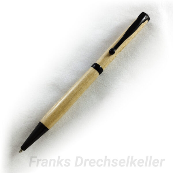 Drehkugelschreiber Modell "Pluto", Farbe Black Emaille, Holz Kastanie