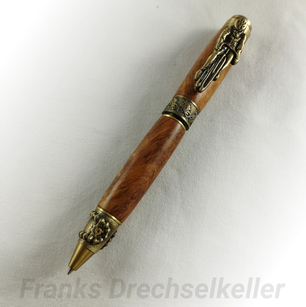 Drehkugelschreiber "Radfahrer", Farbe Antik Messing, Holz Bubinga