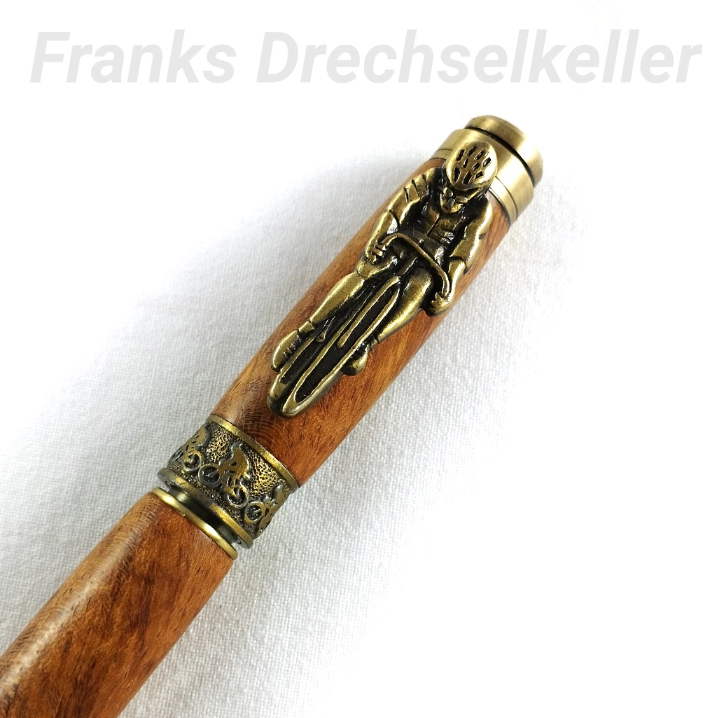 Drehkugelschreiber "Radfahrer", Farbe Antik Messing, Holz Bubinga – Bild 2
