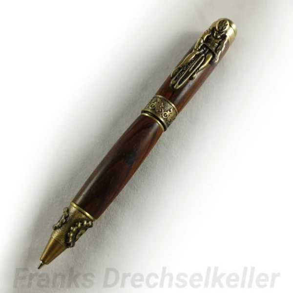 Drehkugelschreiber Modell "Radfahrer", Farbe Antik Messing, Holz Cocobolo