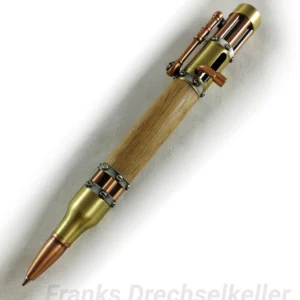 Kugelschreiber mit Bajonettverschluss Modell "Uranus", Farbe Kupfer, Messing, Zinn, Holz Nussbaum