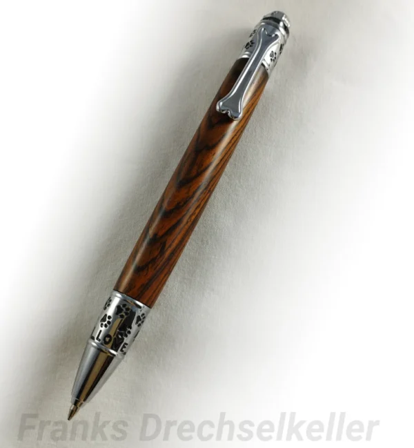 Druckkugelschreiber Modell "Hund", Farbe Chrom, Holz Cocobolo