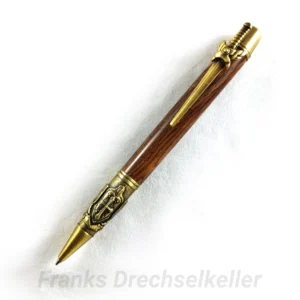Drehkugelschreiber "Schwert", Farbe Antik Messing, Holz Cocobolo