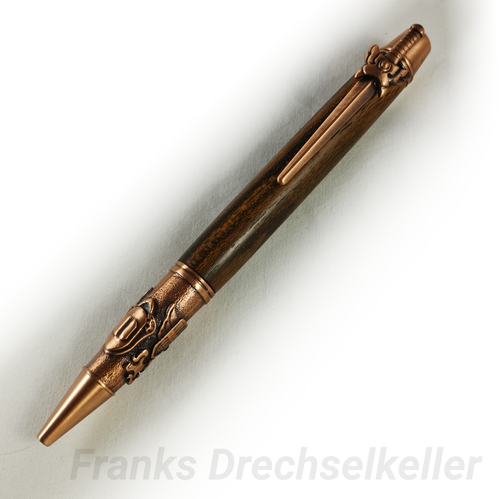 Drehkugelschreiber "Schwert", Farbe Antik Kupfer, Holz Bocote