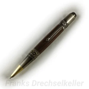 Drehkugelschreiber "Aquila", Farbe Antik Zinn/Antik Messing, Holz Ostindischer Palisander