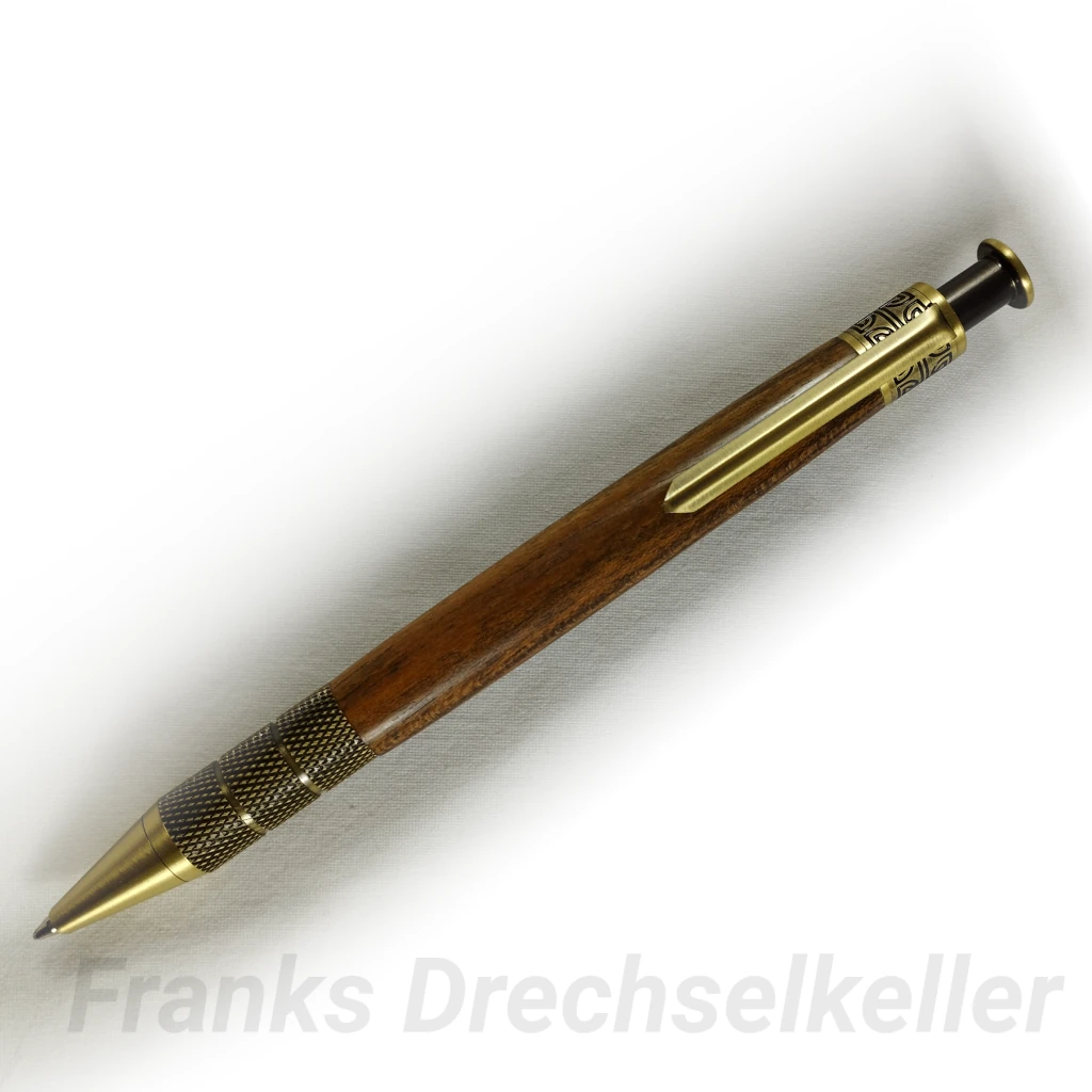 Druckkugelschreiber "Rosetta", Farbe Antik Messing, Holz Bocote