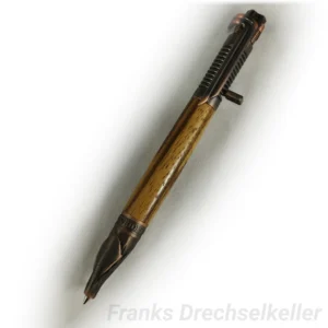 Kugelschreiber mit Bajonettverschluss "Biker", Farbe Bronze geölt, Holz Zebrano