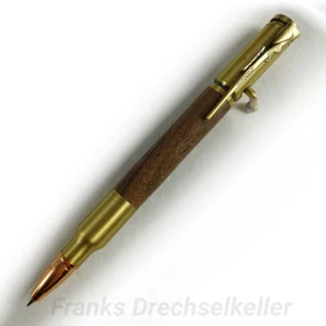 Kugelschreiber mit Bajonettverschluss "Hunter", Farbe Antik Messing, Holz Nussbaum