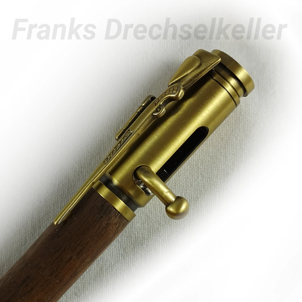 Kugelschreiber mit Bajonettverschluss "Hunter", Farbe Antik Messing, Holz Nussbaum – Bild 3