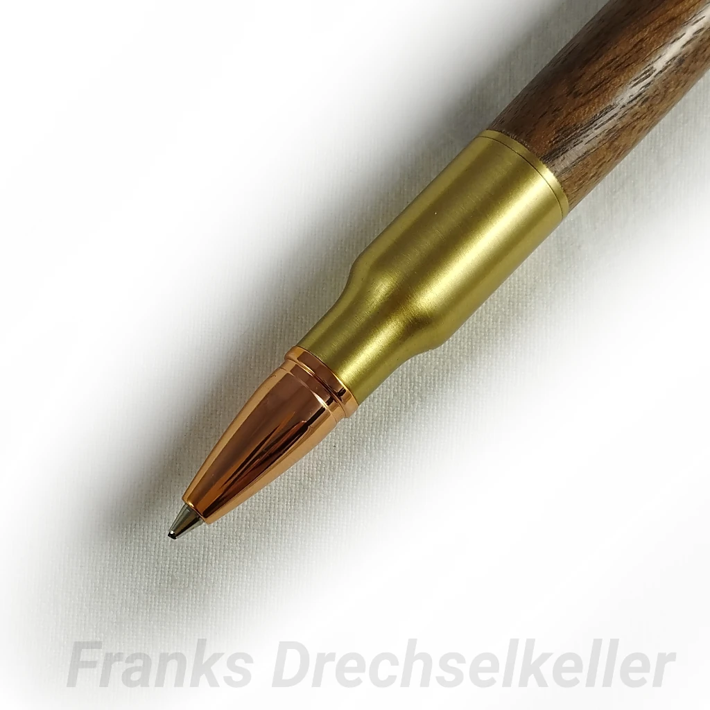 Kugelschreiber mit Bajonettverschluss "Hunter", Farbe Antik Messing, Holz Nussbaum – Bild 4