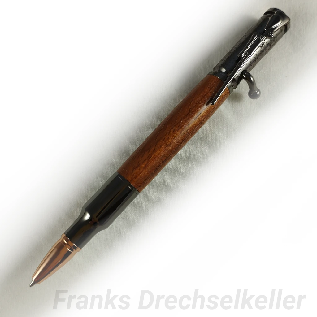 Kugelschreiber mit Bajonettverschluss "Hunter", Farbe Gun Metal/Kupfer, Holz Bubinga
