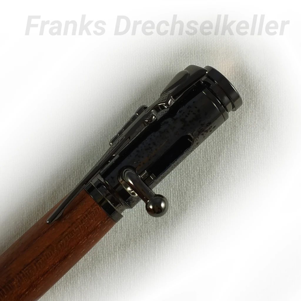 Kugelschreiber mit Bajonettverschluss "Hunter", Farbe Gun Metal/Kupfer, Holz Bubinga – Bild 2