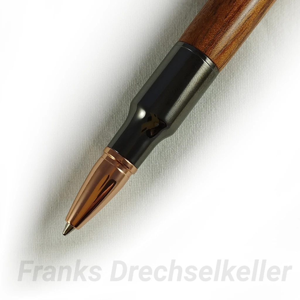 Kugelschreiber mit Bajonettverschluss "Hunter", Farbe Gun Metal/Kupfer, Holz Bubinga – Bild 3