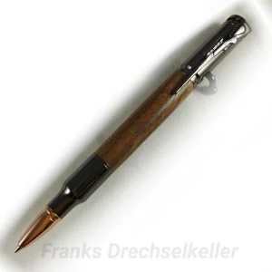 Kugelschreiber mit Bajonettverschluss "Hunter", Farbe Gun Metal/Kupfer, Holz Nussbaum