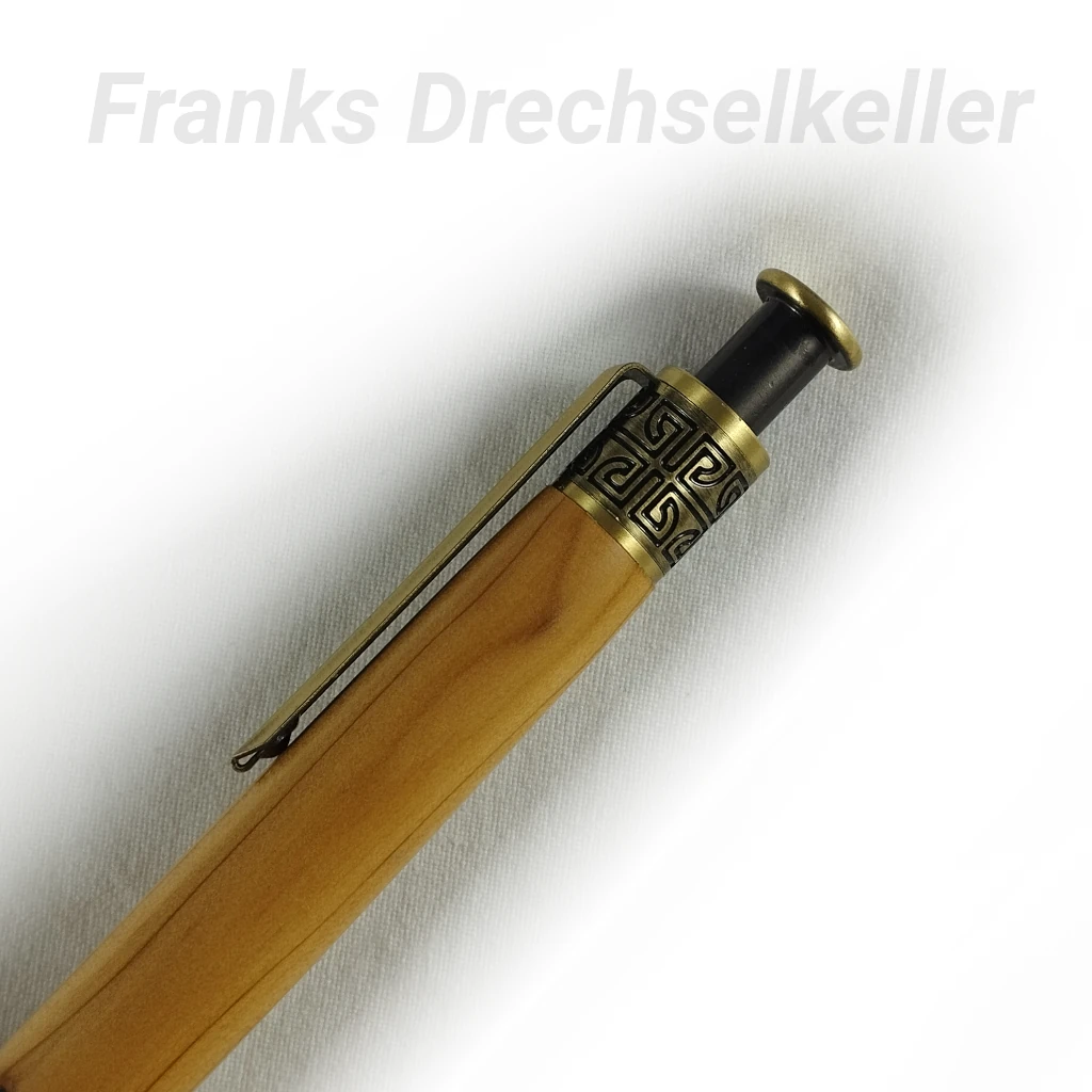 Druckkugelschreiber "Rosetta", Farbe Antik Messing, Holz Eibe – Bild 2