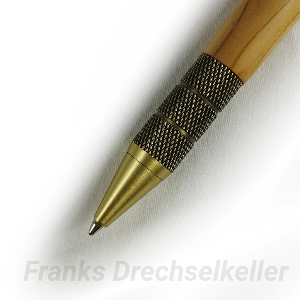 Druckkugelschreiber "Rosetta", Farbe Antik Messing, Holz Eibe – Bild 3