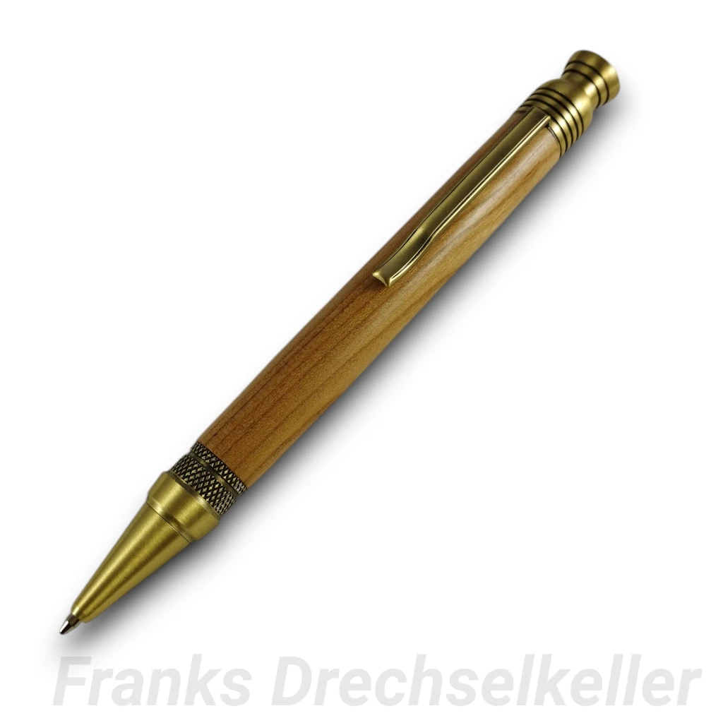 Drehkugelschreiber "Zeta", Farbe Antik Messing, Holz Kirsche