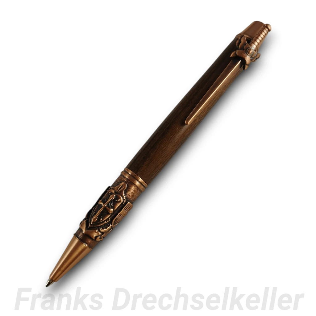 Drehkugelschreiber "Schwert", Farbe Antik Kupfer, Holz Santos Palisander