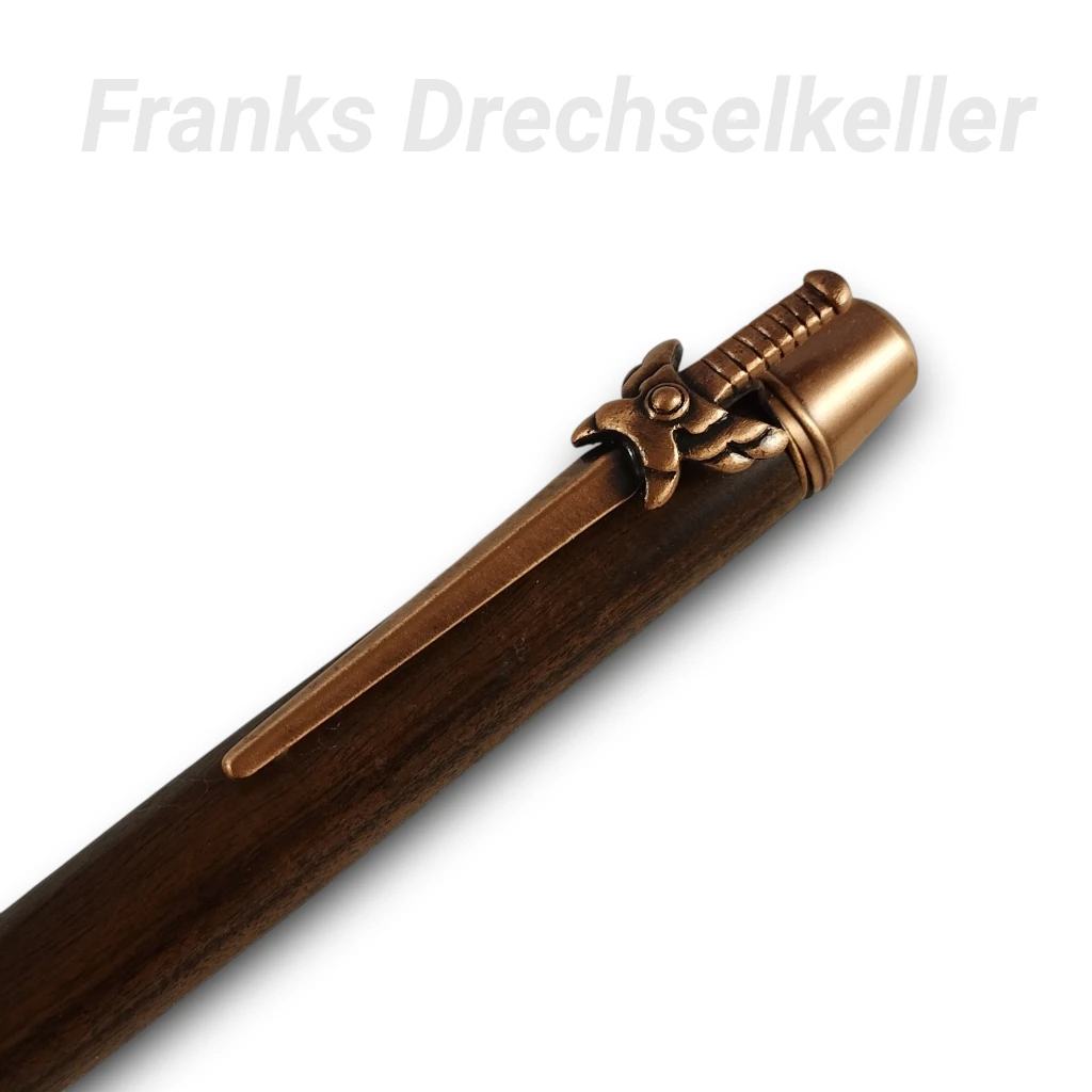 Drehkugelschreiber "Schwert", Farbe Antik Kupfer, Holz Santos Palisander – Bild 2
