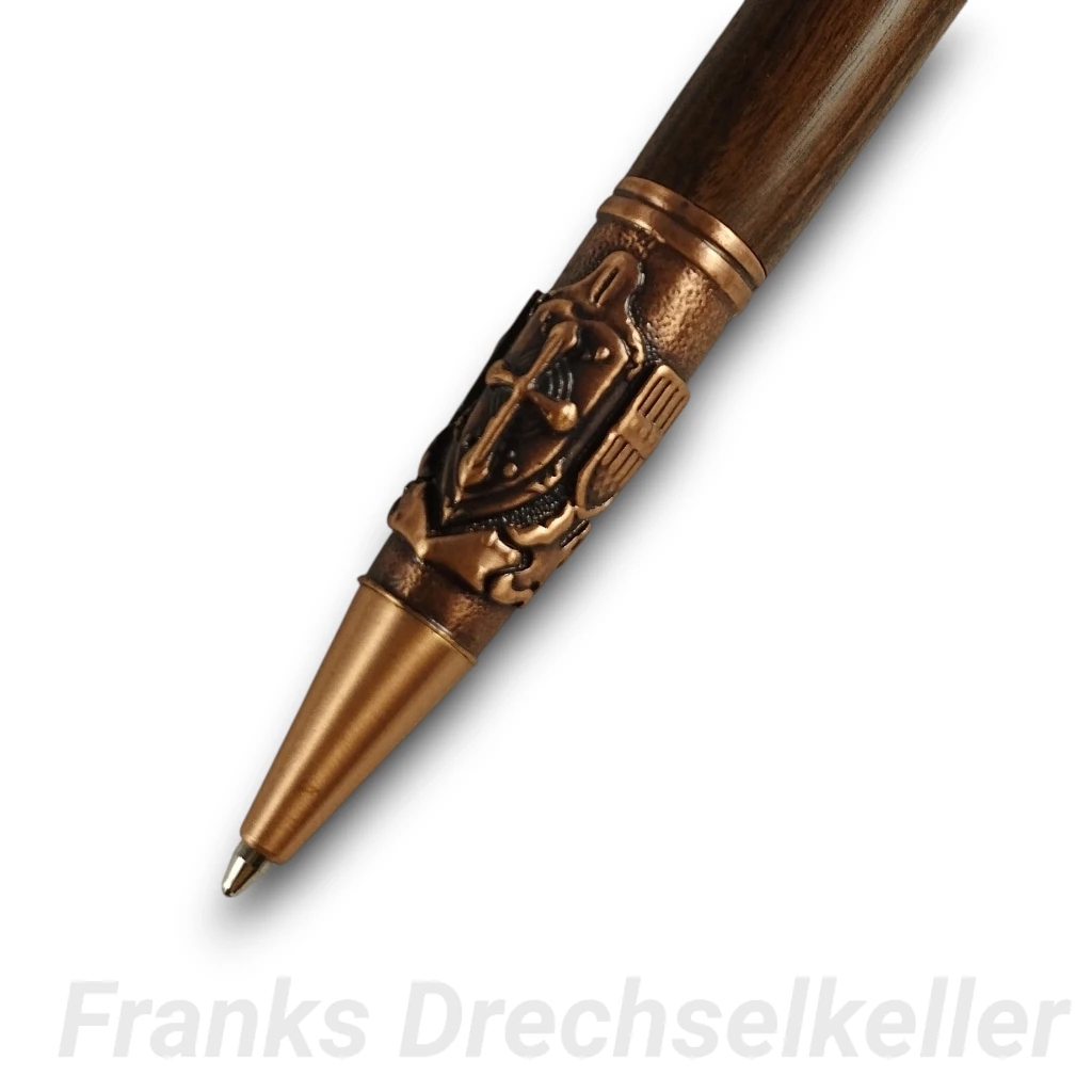 Drehkugelschreiber "Schwert", Farbe Antik Kupfer, Holz Santos Palisander – Bild 3