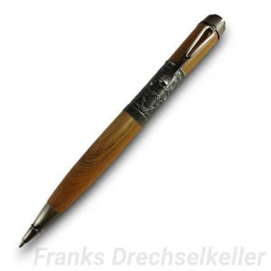 Drehkugelschreiber "Fabiola", Farbe Antik Zinn, Holz Eibe
