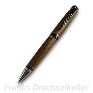 Drehkugelschreiber "Kallisto E", Farbe Chrom/Schwarz, Holz Nussbaum