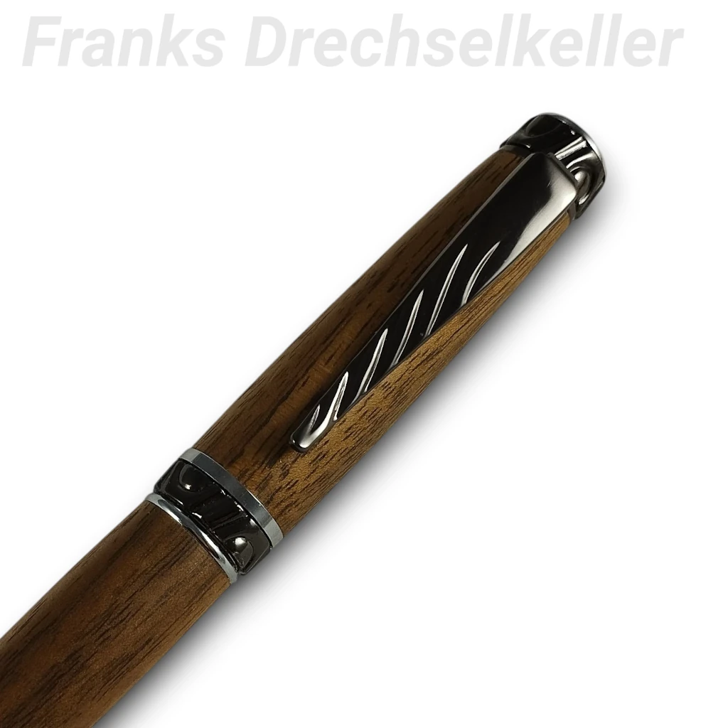 Drehkugelschreiber "Kallisto E", Farbe Chrom/Schwarz, Holz Nussbaum – Bild 2