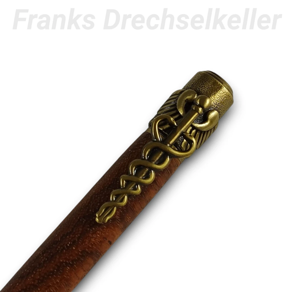 Drehkugelschreiber "Medical", Farbe Antik Messing, Holz Ebiara X-Cut – Bild 2