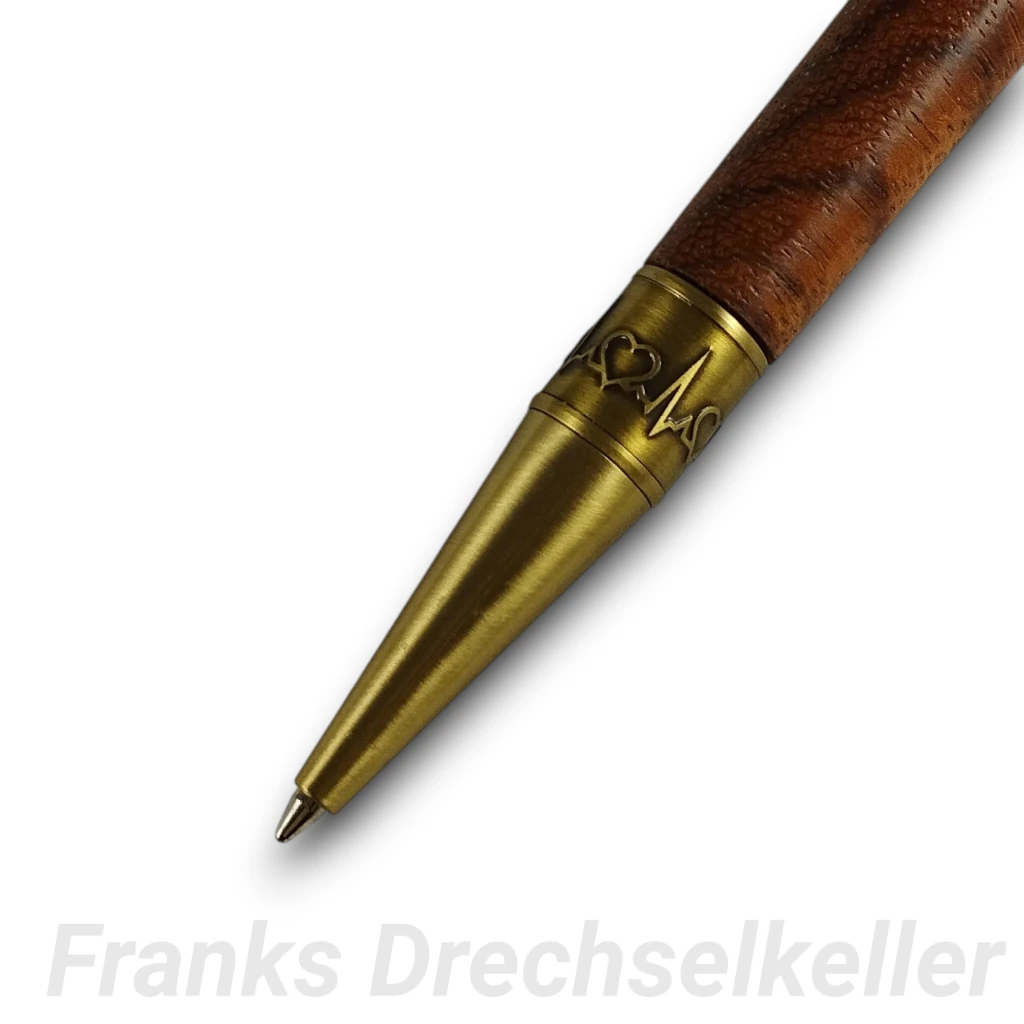 Drehkugelschreiber "Medical", Farbe Antik Messing, Holz Ebiara X-Cut – Bild 3
