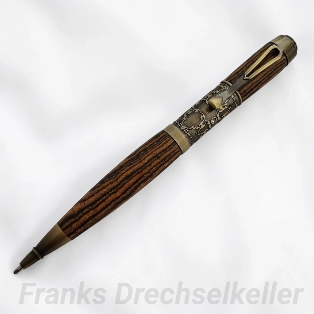 Drehkugelschreiber "Fabiola", Farbe Antik Messing, Holz Bocote