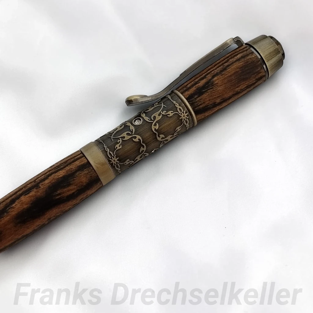 Drehkugelschreiber "Fabiola", Farbe Antik Messing, Holz Bocote – Bild 2