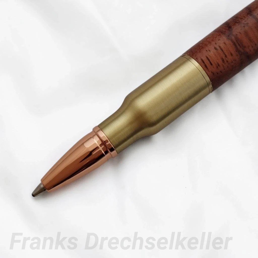 Kuli mit Repetiermechanik "Hunter", Farbe Antik Messing, Holz Ebiara X-Cut – Bild 4