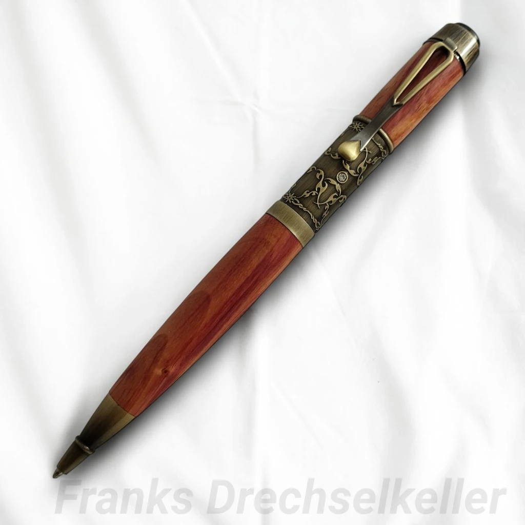 Drehkugelschreiber "Fabiola", Farbe Antik Messing, Holz Rosenholz