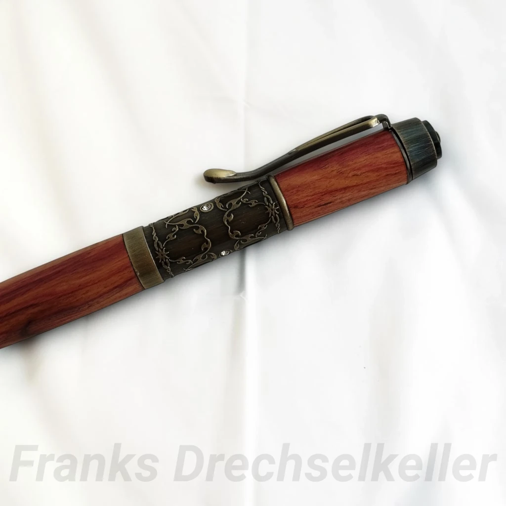 Drehkugelschreiber "Fabiola", Farbe Antik Messing, Holz Rosenholz – Bild 2