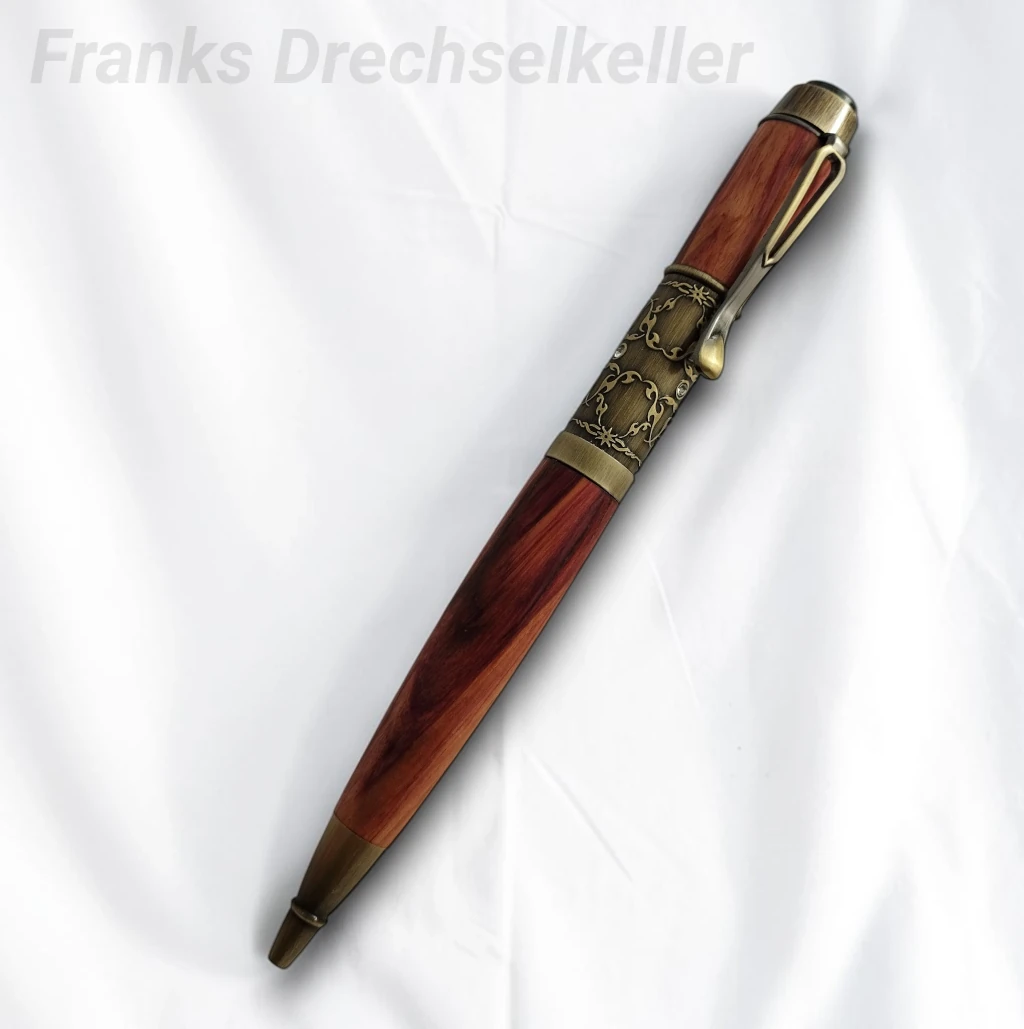 Drehkugelschreiber "Fabiola", Farbe Antik Messing, Holz Rosenholz – Bild 3