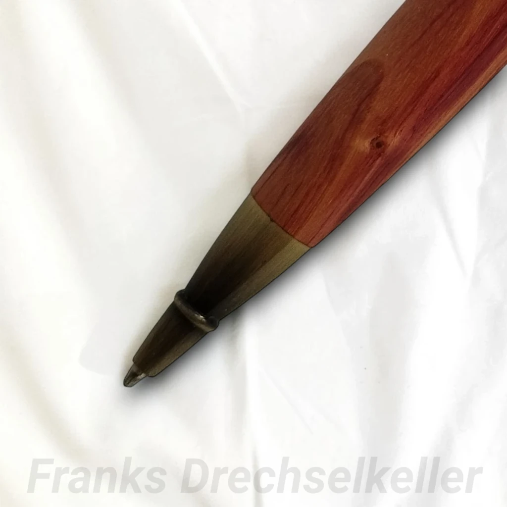 Drehkugelschreiber "Fabiola", Farbe Antik Messing, Holz Rosenholz – Bild 4