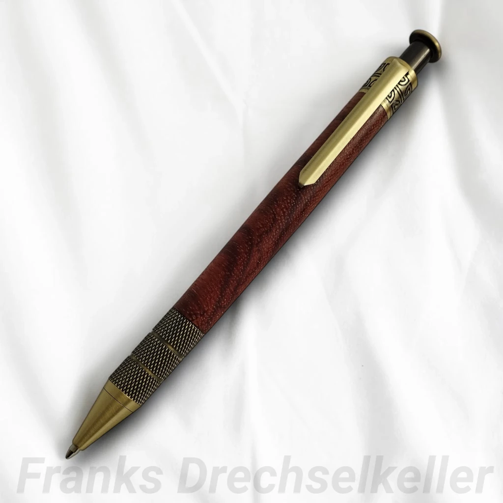 Druckkugelschreiber "Rosetta", Farbe Antik Messing, Holz Ebiara X-Cut