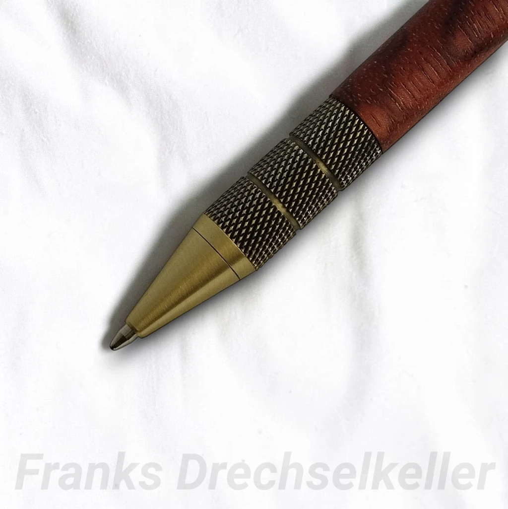 Druckkugelschreiber "Rosetta", Farbe Antik Messing, Holz Ebiara X-Cut – Bild 3